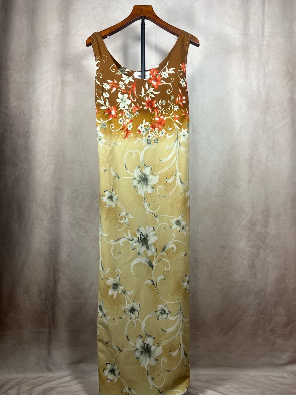 Worthington 3X Y2K Boho Floral Maxi Dress Brown Cream Tie Back